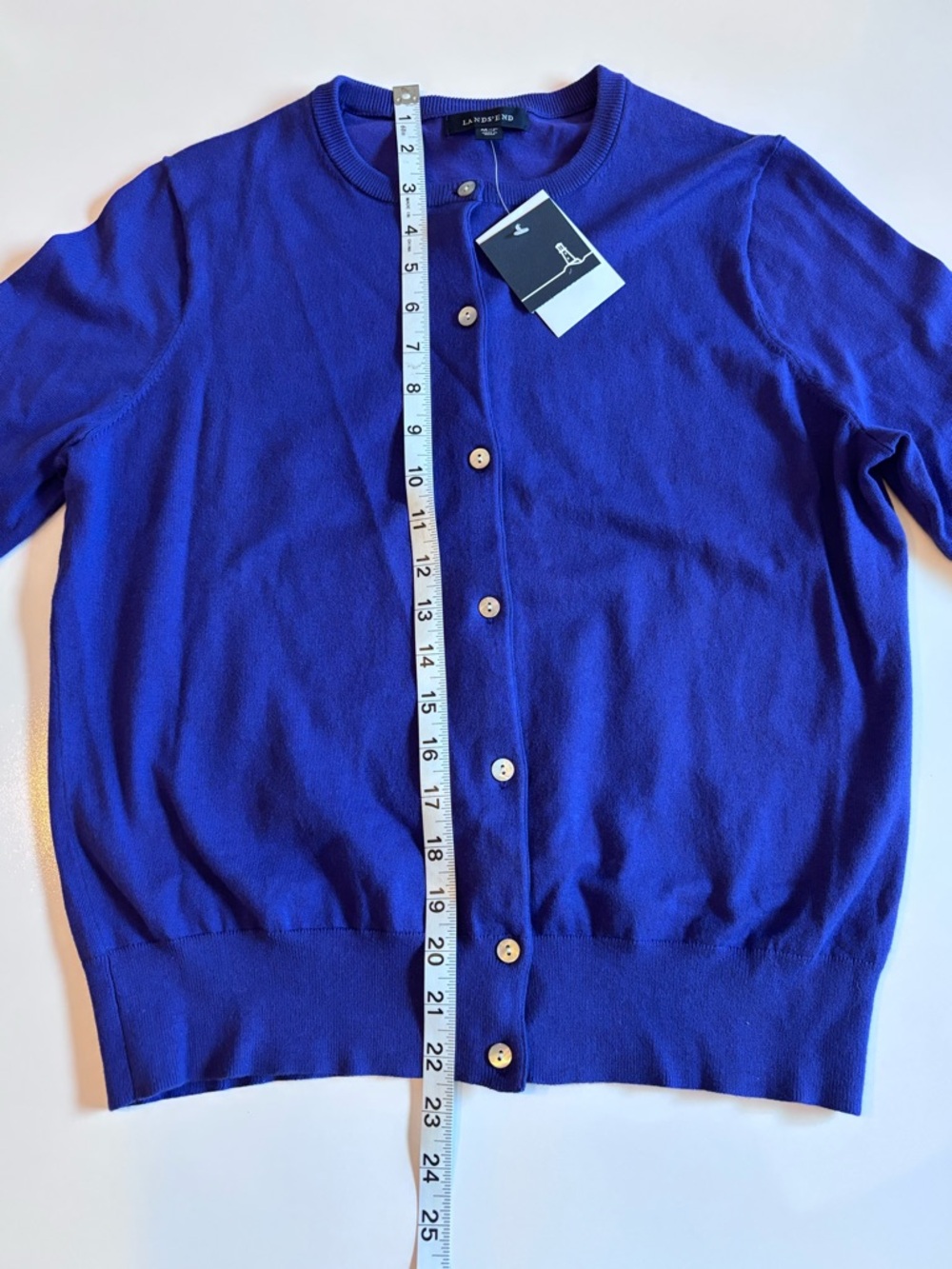 Lands' End Women's Petite M/P 10-12 Crewneck Button Cardigan Purple Saphire - Picture 7 of 11